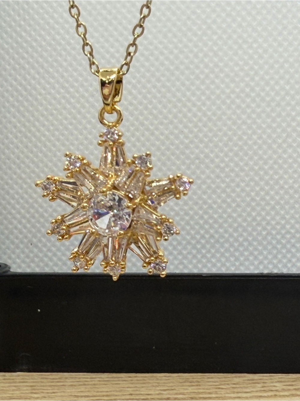 Gold Starburst Pendant Necklace with Clear Stones - Women Jewelry